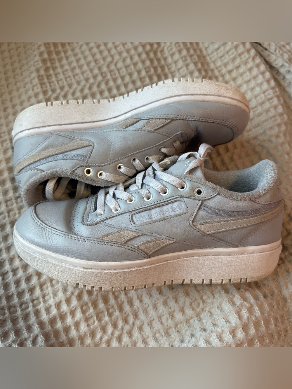 Reebok Low-Top Leather Platform Sneakers in Gray and White